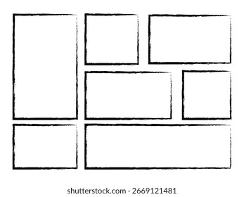 Brush stroke set. Grunge square and rectangle frames. Ink empty black boxes set. Rectangle borders collections. vector illustration 