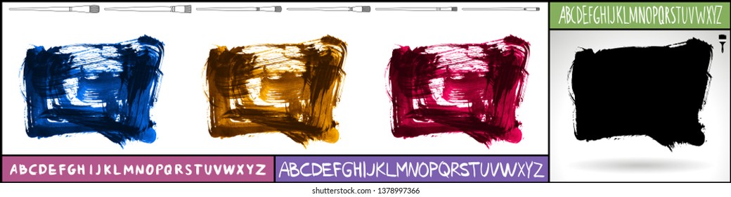 Brush stroke set and handwritten alphabet. Grunge vector abstract hand - painted element. Underline and border design.
