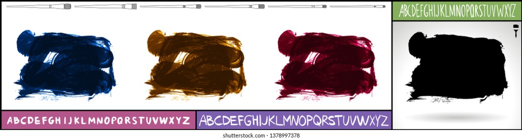 Brush stroke set and handwritten alphabet. Grunge vector abstract hand - painted element. Underline and border design.