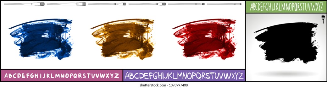 Brush stroke set and handwritten alphabet. Grunge vector abstract hand - painted element. Underline and border design.