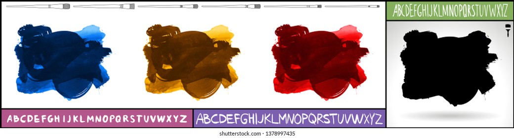Brush stroke set and handwritten alphabet. Grunge vector abstract hand - painted element. Underline and border design.