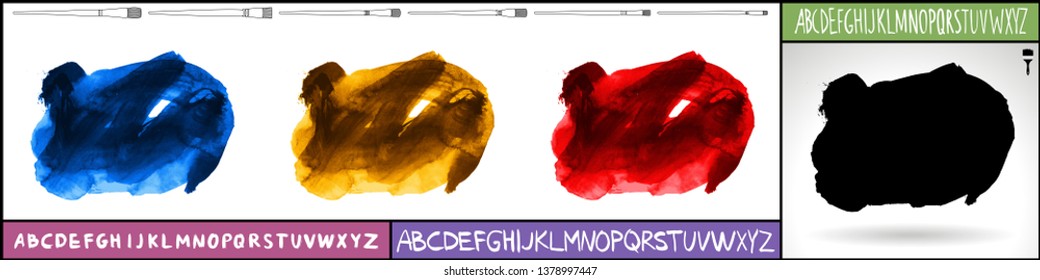 Brush stroke set and handwritten alphabet. Grunge vector abstract hand - painted element. Underline and border design.