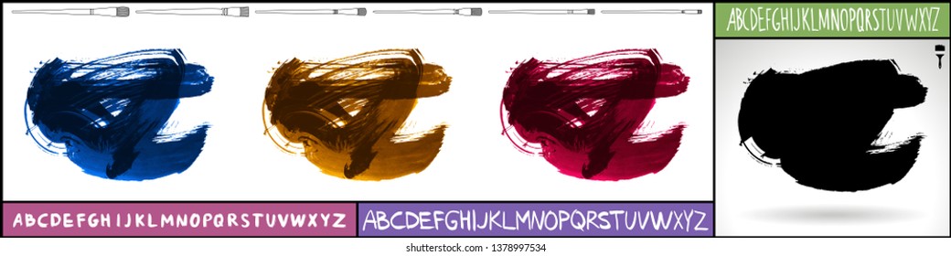 Brush stroke set and handwritten alphabet. Grunge vector abstract hand - painted element. Underline and border design.