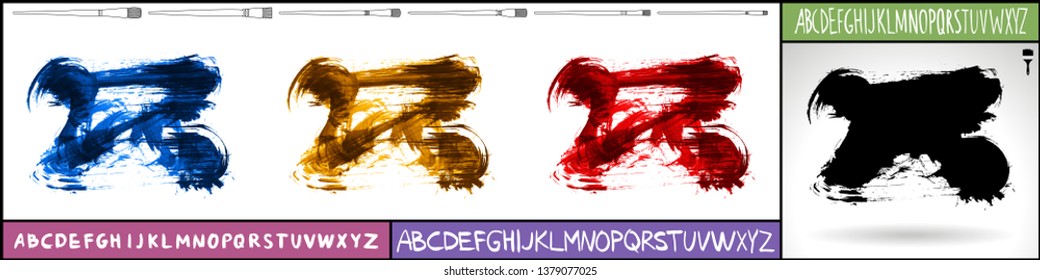 Brush stroke set and handwritten alphabet. Grunge vector abstract hand - painted element. Underline and border design.