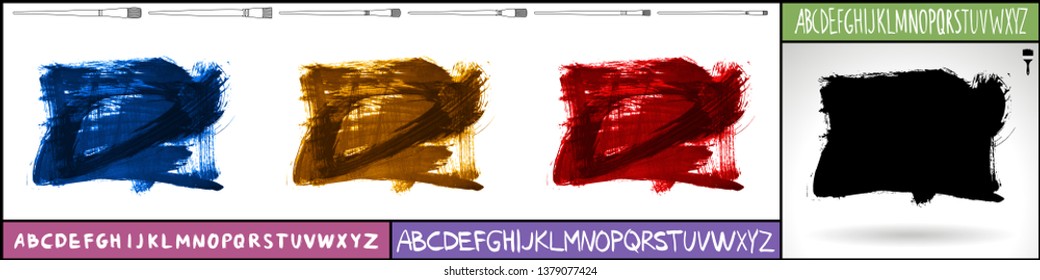 Brush stroke set and handwritten alphabet. Grunge vector abstract hand - painted element. Underline and border design.