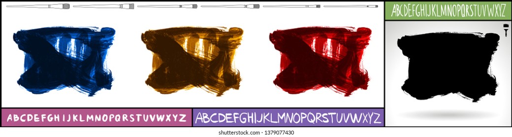 Brush stroke set and handwritten alphabet. Grunge vector abstract hand - painted element. Underline and border design.