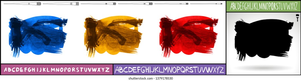Brush stroke set and handwritten alphabet. Grunge vector abstract hand - painted element. Underline and border design.