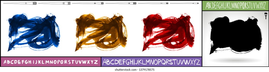 Brush stroke set and handwritten alphabet. Grunge vector abstract hand - painted element. Underline and border design.