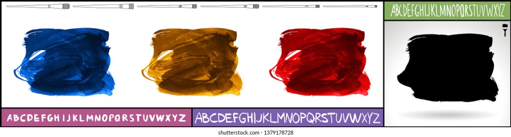 Brush stroke set and handwritten alphabet. Grunge vector abstract hand - painted element. Underline and border design.