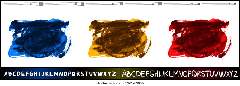 Brush stroke set and handwritten alphabet. Grunge vector abstract hand - painted element. Underline and border design.