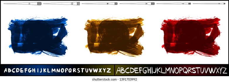 Brush stroke set and handwritten alphabet. Grunge vector abstract hand - painted element. Underline and border design.