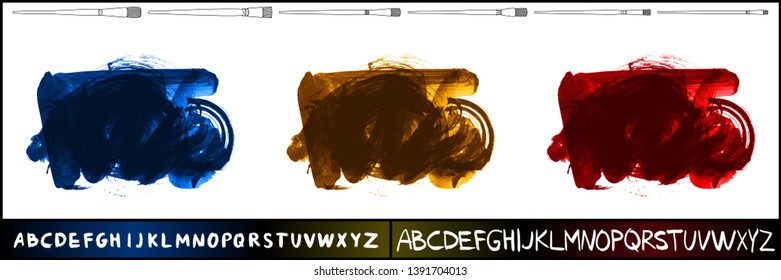 Brush stroke set and handwritten alphabet. Grunge vector abstract hand - painted element. Underline and border design.