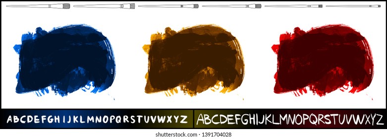Brush stroke set and handwritten alphabet. Grunge vector abstract hand - painted element. Underline and border design.