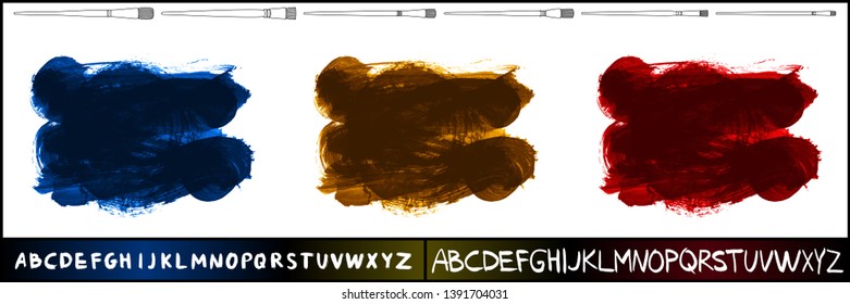 Brush stroke set and handwritten alphabet. Grunge vector abstract hand - painted element. Underline and border design.