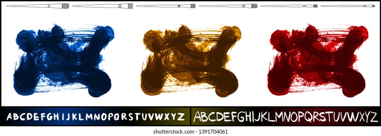 Brush stroke set and handwritten alphabet. Grunge vector abstract hand - painted element. Underline and border design.