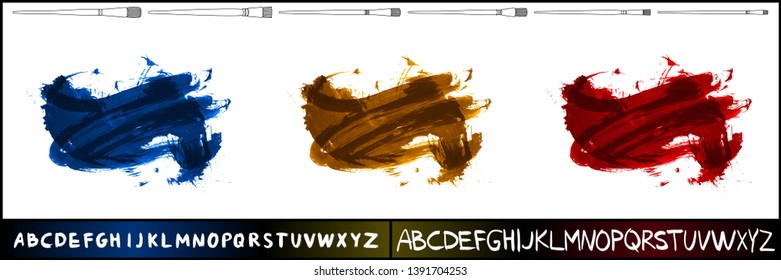 Brush stroke set and handwritten alphabet. Grunge vector abstract hand - painted element. Underline and border design.