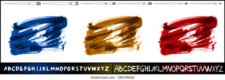 Brush stroke set and handwritten alphabet. Grunge vector abstract hand - painted element. Underline and border design.