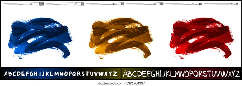Brush stroke set and handwritten alphabet. Grunge vector abstract hand - painted element. Underline and border design.