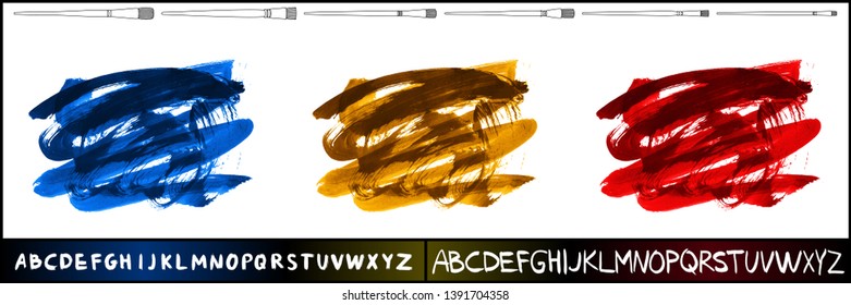 Brush stroke set and handwritten alphabet. Grunge vector abstract hand - painted element. Underline and border design.
