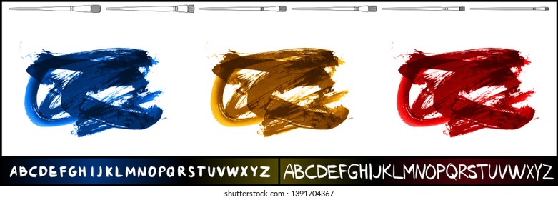 Brush stroke set and handwritten alphabet. Grunge vector abstract hand - painted element. Underline and border design.