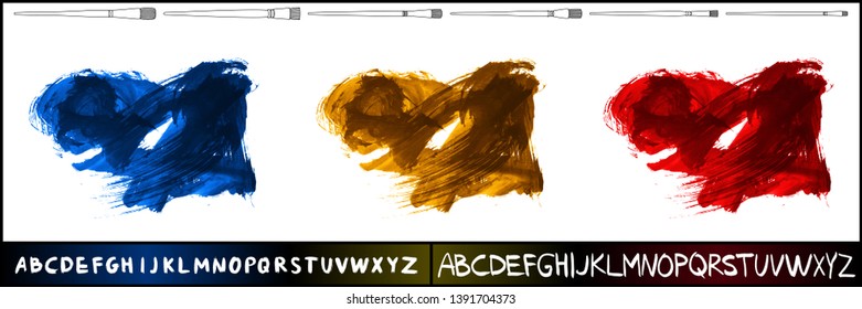 Brush stroke set and handwritten alphabet. Grunge vector abstract hand - painted element. Underline and border design.