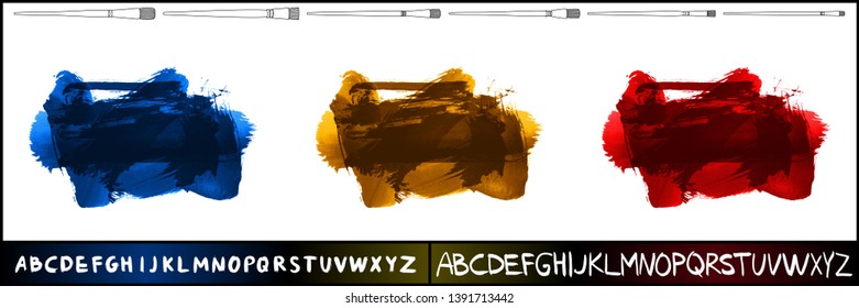 Brush stroke set and handwritten alphabet. Grunge vector abstract hand - painted element. Underline and border design.
