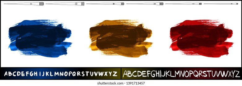 Brush stroke set and handwritten alphabet. Grunge vector abstract hand - painted element. Underline and border design.