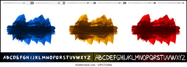 Brush stroke set and handwritten alphabet. Grunge vector abstract hand - painted element. Underline and border design.