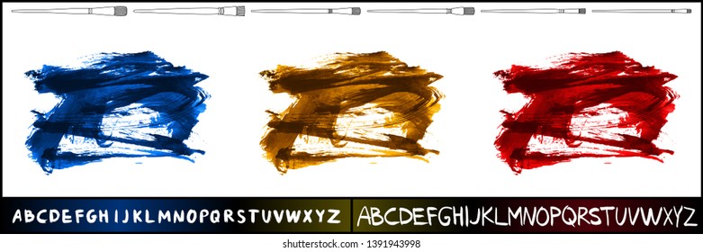 Brush stroke set and handwritten alphabet. Grunge vector abstract hand - painted element. Underline and border design.