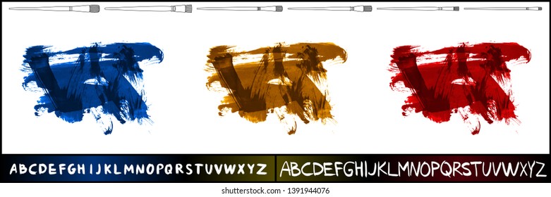 Brush stroke set and handwritten alphabet. Grunge vector abstract hand - painted element. Underline and border design.