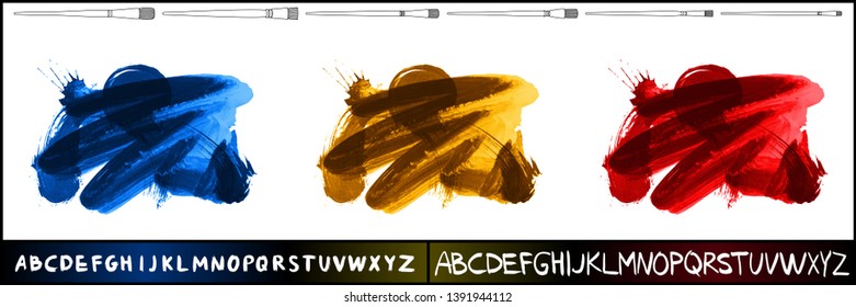 Brush stroke set and handwritten alphabet. Grunge vector abstract hand - painted element. Underline and border design.