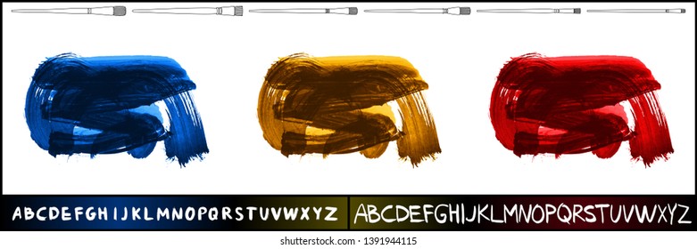 Brush stroke set and handwritten alphabet. Grunge vector abstract hand - painted element. Underline and border design.