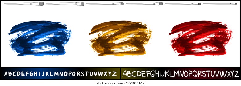 Brush stroke set and handwritten alphabet. Grunge vector abstract hand - painted element. Underline and border design.