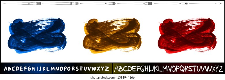 Brush stroke set and handwritten alphabet. Grunge vector abstract hand - painted element. Underline and border design.