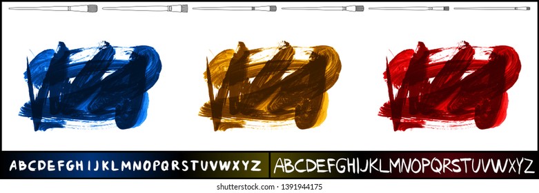 Brush stroke set and handwritten alphabet. Grunge vector abstract hand - painted element. Underline and border design.
