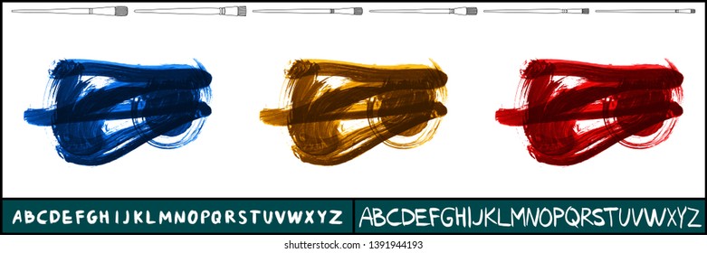 Brush stroke set and handwritten alphabet. Grunge vector abstract hand - painted element. Underline and border design.