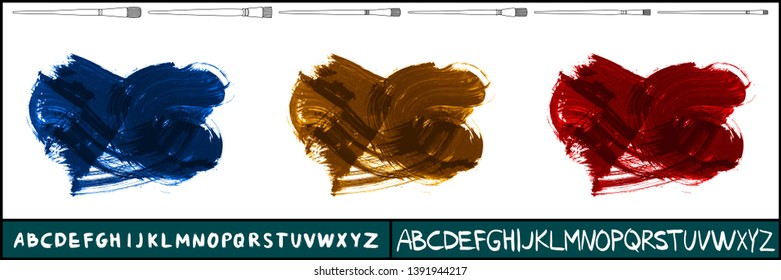 Brush stroke set and handwritten alphabet. Grunge vector abstract hand - painted element. Underline and border design.