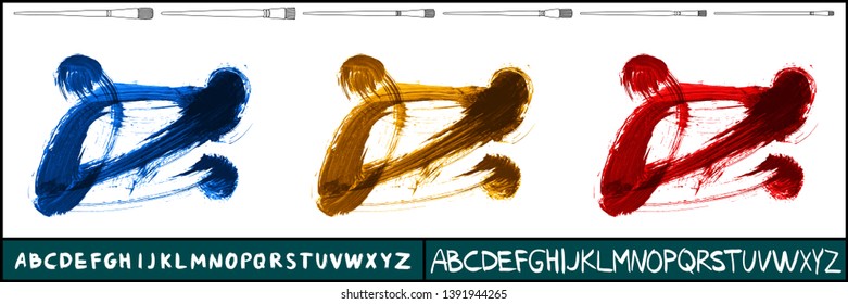 Brush stroke set and handwritten alphabet. Grunge vector abstract hand - painted element. Underline and border design.