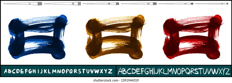 Brush stroke set and handwritten alphabet. Grunge vector abstract hand - painted element. Underline and border design.