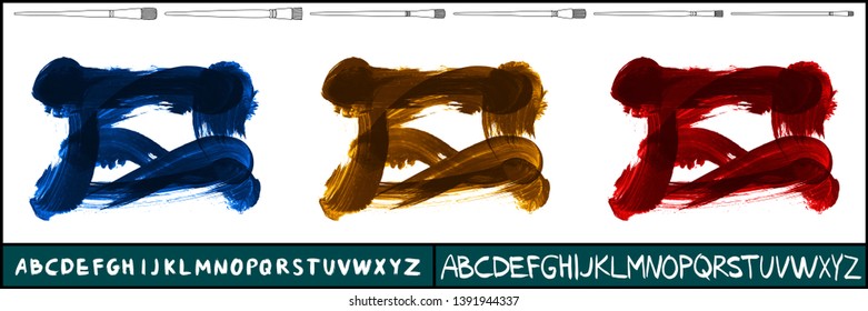 Brush stroke set and handwritten alphabet. Grunge vector abstract hand - painted element. Underline and border design.