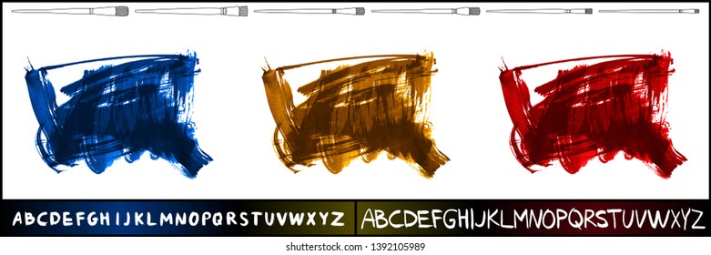 Brush stroke set and handwritten alphabet. Grunge vector abstract hand - painted element. Underline and border design.