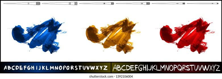 Brush stroke set and handwritten alphabet. Grunge vector abstract hand - painted element. Underline and border design.