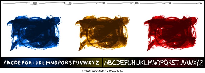 Brush stroke set and handwritten alphabet. Grunge vector abstract hand - painted element. Underline and border design.