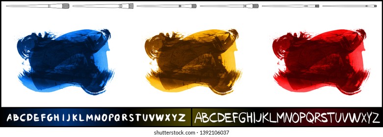 Brush stroke set and handwritten alphabet. Grunge vector abstract hand - painted element. Underline and border design.