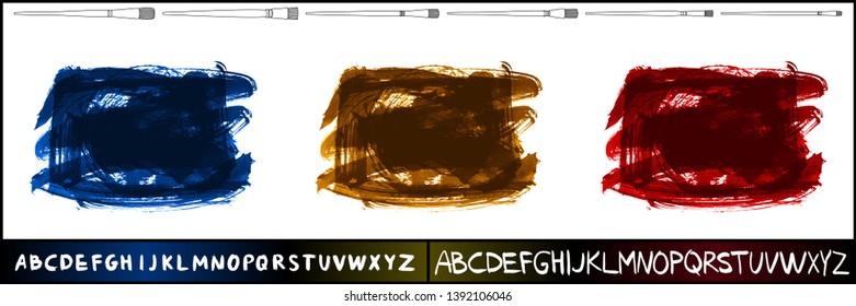 Brush stroke set and handwritten alphabet. Grunge vector abstract hand - painted element. Underline and border design.