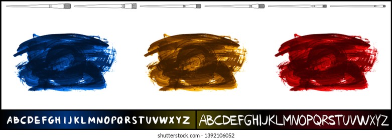 Brush stroke set and handwritten alphabet. Grunge vector abstract hand - painted element. Underline and border design.