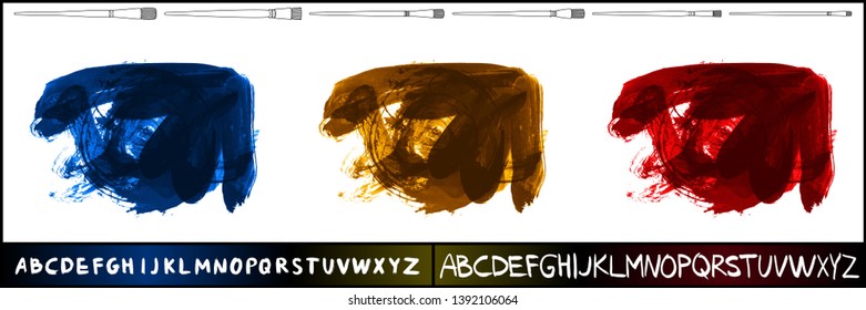 Brush stroke set and handwritten alphabet. Grunge vector abstract hand - painted element. Underline and border design.