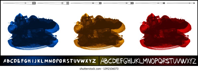 Brush stroke set and handwritten alphabet. Grunge vector abstract hand - painted element. Underline and border design.