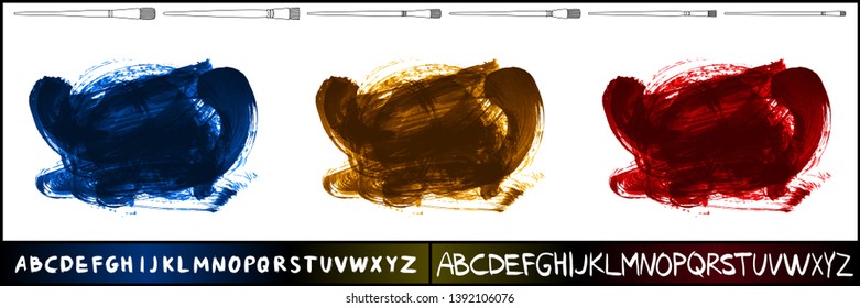 Brush stroke set and handwritten alphabet. Grunge vector abstract hand - painted element. Underline and border design.
