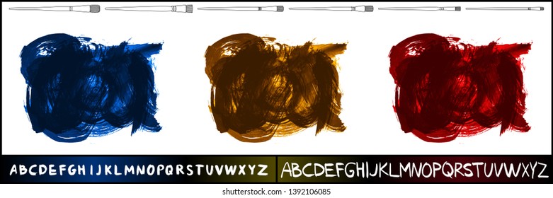 Brush stroke set and handwritten alphabet. Grunge vector abstract hand - painted element. Underline and border design.